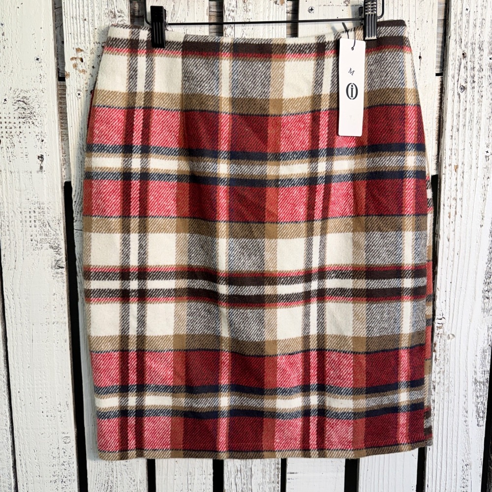 i Red Plaid Wool Blend Pencil Skirt M Knee Length NEW Collegiate Preppy Classic